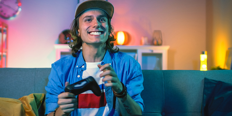 Person having fun playing video games